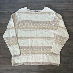 Vintage Studio Femme Plus Size Grandma Grandpa Sweater Patterned Striped Beige